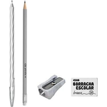 Imagem de Kit Escolar de Papelaria Colors com 4 Peças - Cinza - Cis