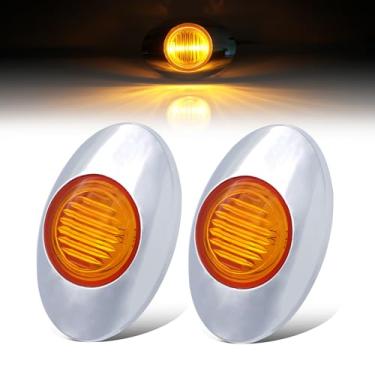 Imagem de [Pacote com 2] Ledvillage 3 polegadas Oval Âmbar LED Mini Cabine Painel de Luzes 3-3528 SMD para Trailer RV Caminhonete Trator de Reboque 12V DC À Prova de Choque com Moldura Cromada Q0