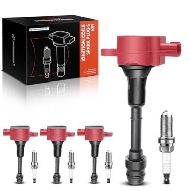 Imagem de A-Premium Conjunto Premium De 4 Bobinas Ignição (Vermelhas) E Velas Irídio Compatíveis Com Nissan Altima Sentra 2002-2006, X-Trail 2005-2006 L4 2.5L