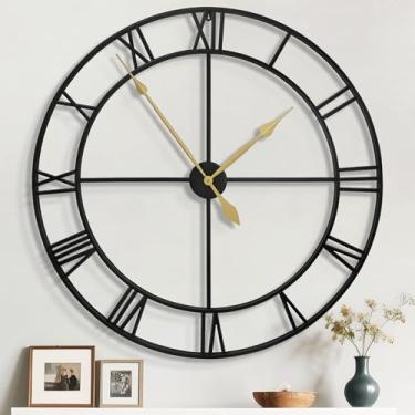 Imagem de Mee 2ou Relógio de parede extra grande de 81 cm, relógio decorativo silencioso de metal rústico com face de madeira, relógios de parede grandes modernos operados por bateria para sala de estar, quarto