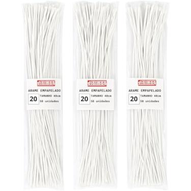 Imagem de 50un- Arame Encapado Empapelado N20 Branco 40cm para Flores Gigantes, Organza, Artesanato e Arranjos Florais – Estrutura Flexível para Decoração, DIY, Painéis de Festa e Cenografia