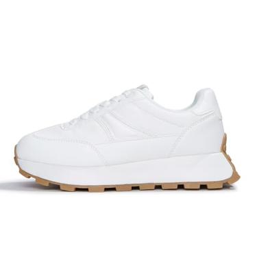 Imagem de LUCKY STEP Tênis feminino plataforma retrô clássico tênis casual tênis corrida grosso cadarço elegante sapatos de caminhada, Branco, 40