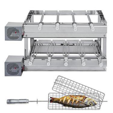 Imagem de Churrasqueira Grill DUPLA Rotativa Inox - 9 Espetos Giratórios + Grelh