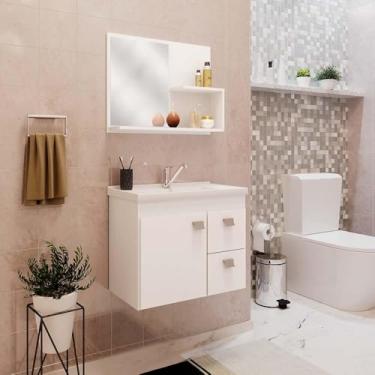 Imagem de Gabinete Suspenso Isa Com Lavatório Marmorite e Espelheira Banheiro 1 Porta 2 Gavetas Branco