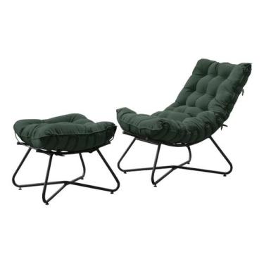 Imagem de Poltrona Com Puff Costela Aramada Eva Preta- Veludo Verde - F Pnedo St
