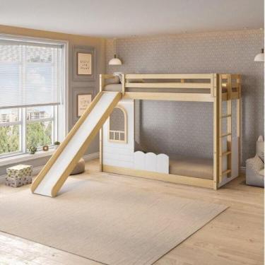 Imagem de Beliche Infantil Reversível Janela com Cerquinha, Escorregador e Led N