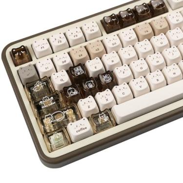 Imagem de TYRIXKI 26 teclas personalizadas de geleia de cristal, material de policarbonato fofo gato café transparente teclas personalizadas, capa de perfil Mao para teclados mecânicos DIY MX Swithes