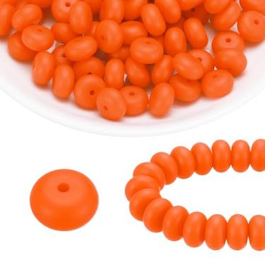 Imagem de HARFINGTON 110 peças de contas de silicone 14 mm contas focais de borracha de lentilha a granel para canetas, chaveiro, pulseira, colar, artesanato, faça você mesmo, laranja-vermelho