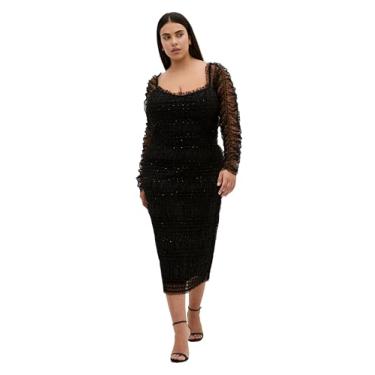 Imagem de City Chic Vestido feminino plus size - Sofie Dobby Spot Midi, Preto, 46