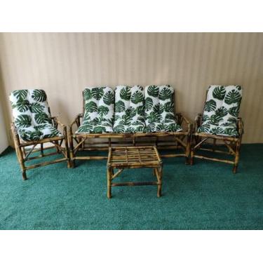 Imagem de Conjunto 5 lugares jogo de cadeiras de bambu kitcompleto sofá móveis poltonas