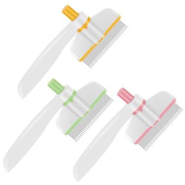 Imagem de 3 escovas autolimpantes de pentes de pulgas para animais de estimação, escova autolimpante de um clique com dentes de aço inoxidável, escova de cuidados com pulgas para animais de estimação, remoção