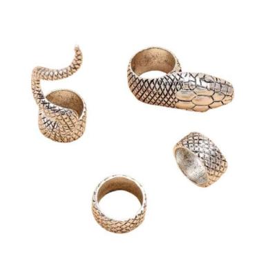Imagem de Anel Prateado Cobra Punk 4 Peças Snake X8799
