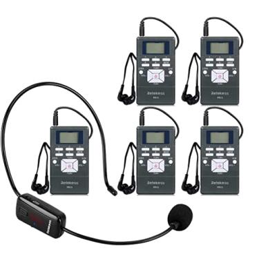 Imagem de Retekess Sistema de fone de ouvido de microfone sem fio com 1 transmissor TR503 e 5 receptores de rádio FM PR13, sistema de escuta assistiva para igreja, treinamento, escola (1 transmissor e 5