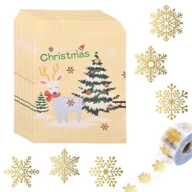 Imagem de Sudaporn Bolsa de presente de Natal para lanches doces pequenos sacos de presente de papel kraft para decoração de festa de Natal, acessórios de decoração de Natal para meias de Natal, saco de