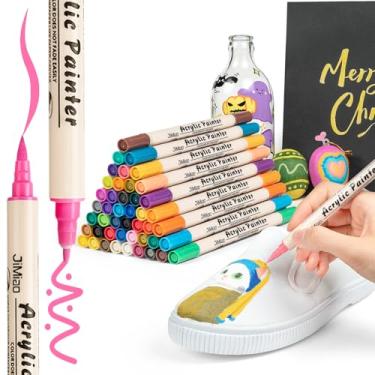 Imagem de Woomer Marcadores de tinta acrílica premium, 36 cores para pintura rupestre, pincel de ponta dupla e canetas marcadoras de ponta fina, materiais de arte, tinta de tecido, marcadores de arte, pintura à