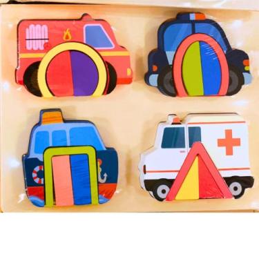 Imagem de Pluzze Quebra-Cabeça 3D em Madeira para Bebês 1+ – Encaixe de Formas e Cores – Estimula Coordenação Motora, Lógica, Brinquedo Educativo, Criatividade e Aprendizado Infantil (Carros)