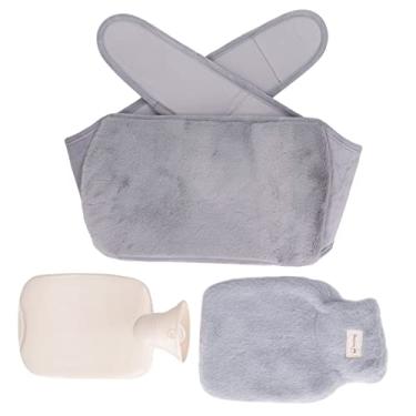 Imagem de Bolsa para garrafa de água quente multifuncional de 1000ml de boca larga macia bolsa de água quente de pelúcia com cintura ajustável para alívio da dor e calor em casa ou no (Cinza Claro)