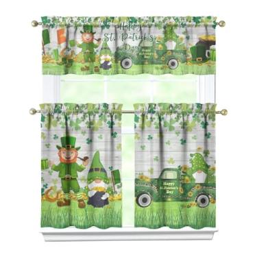 Imagem de Cortinas de cozinha do Dia de São Patrício Decorações do Dia de São Patrício Trevo Gnomo Cortinas de Janela Conjunto de Camada e Valance Decoração do Dia de São Patrício, 137 x 45 cm, Camada, 68 cm x