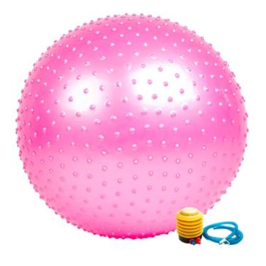 Imagem de Bola Pilates 65cm com Cravos para Yoga e Exercícios Funcionais com Bomba Manual – Suporta 150kg(Rosa)