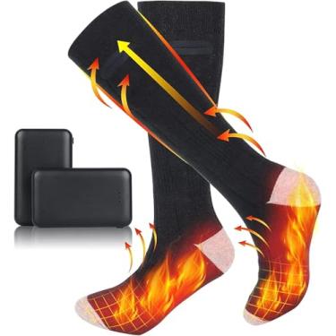 Imagem de Meias Aquecidas Recarregáveis Elétricas com Bateria de 4000mAh Laváveis 3 Configurações Aquecimento Algodão para Homens e Mulheres Caminhada Esqui Cam
