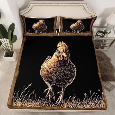 Imagem de Erosebridal Jogo de lençol casal casal com estampa de pata de madeira rústica com estampa de patas, animais de fazenda, animais de fazenda, para decoração de quarto de crianças, meninos e meninas