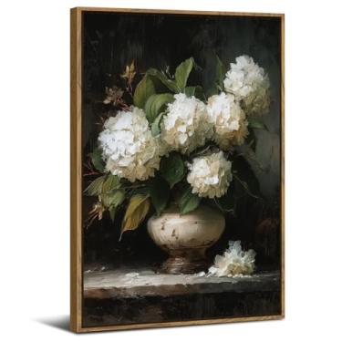 Imagem de Arte de parede de hortênsia vintage decoração de parede de flores vintage impressão em tela de pintura emoldurada botânica para quarto sala de estar meados do século moderno decoração de casa natureza