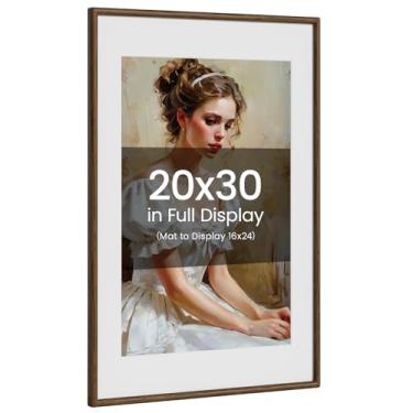 Imagem de Porta-retrato 50 x 76 cm, madeira de carvalho natural da Califórnia-EUA, acabamento em cor de nogueira, feito à mão, 50 x 76 cm, fosco para foto de 40 x 61 cm com vidro temperado verdadeiro, para foto