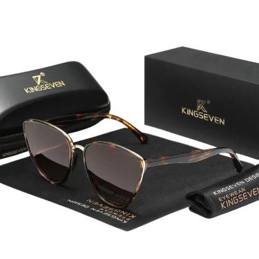Imagem de Óculos De Sol Com Armação Triangular Feminino Kingseven Retrô Marrom