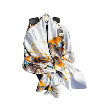 Imagem de Lenço De Seda Luxuoso Feminino 180x90CM Estampa Fashion Xale Longo Pro