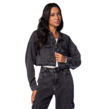 Imagem de Jaqueta Jeans Feminina Max Denim Cropped Preto, Preto, P