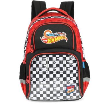 Imagem de Mochila de Costas Luxcel Hot Wheels Xadrez Vermelho, Vermelho, Único