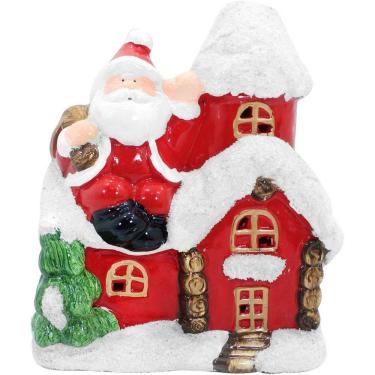 Imagem de Enfeite Natalino Casinha Papai Noel Cerâmica Iluminado Vela