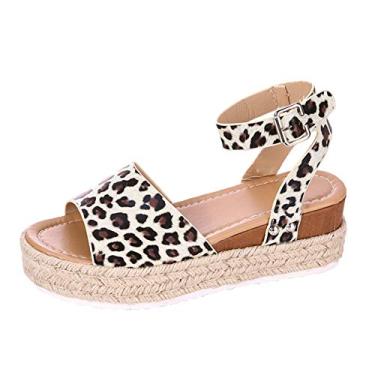 Imagem de Sandálias femininas de largura larga casual moda feminina sandálias de leopardo dedo peep wedges plataformas sandálias femininas, Marrom, 10