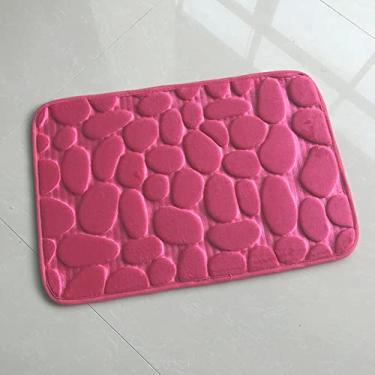 Imagem de SHENGANG Tapete de banho de paralelepípedos em relevo para banheiro Tapetes antiderrapantes Bacia de banheira Tapete de chão lateral de chuveiro Capacho de banheiro almofada de espuma de memória, rosa vermelha, 40 cm x 60 cm