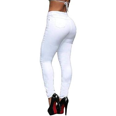 Imagem de Calça Jeans Feminina Cintura Alta Skinny Branca Cor:Branco;Tamanho:40;
