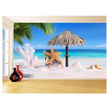 Imagem de Papel De Parede 3D Praia Areia Estrelas Mar Céu 3,5M Npr335