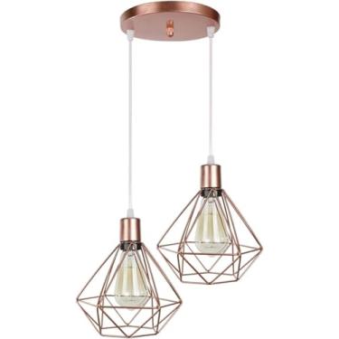 Imagem de Pendente duplo decorativo de teto Diamante luminárias rose gold
