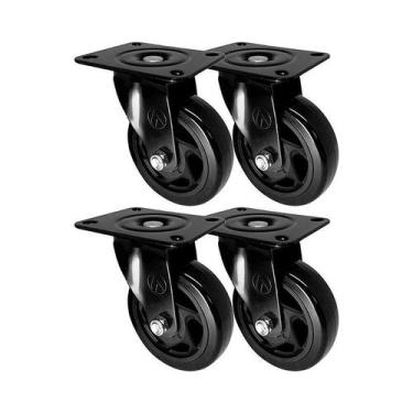 Imagem de Kit 4 un roda rodízio giratório pvc preto 2 pol 50mm móvel - AJAX
