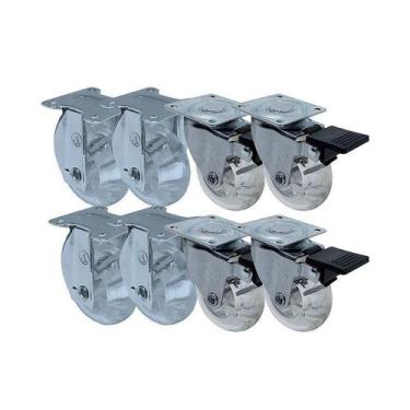 Imagem de Kit 8 un roda rodízio fixo e giratório freio gel 2 pol 50mm - AJAX