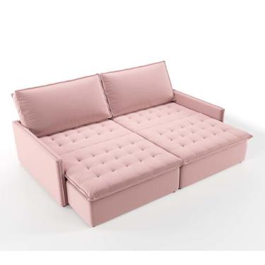 Imagem de Sofá-cama Bodiam Retrátil Sem Caixa 4 Lugares  Suede Rosa Claro 210cm 