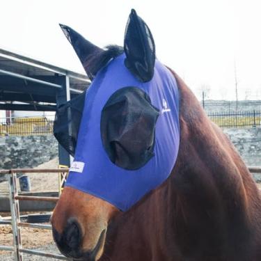 Imagem de Horzmetnex Máscara elástica para moscas de cavalo com olhos extragrandes e abertura de crina – Máscara macia e respirável para cavalos, design sem emaranhados, visibilidade aprimorada (azul marinho