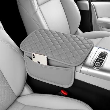 Imagem de Capa de console central de carro atualizada, almofada de couro de microfibra para apoio de braço de carro com 2 sacos de armazenamento, caixa de armazenamento universal para carro acessórios