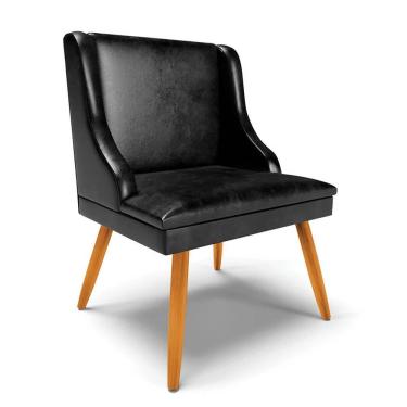 Imagem de Cadeira Estofada Para Sala De Jantar Pés Palito Lia Sintético Premium Preto - Ibiza