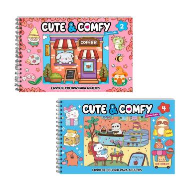 Imagem de Kit 2 Livro De Colorir Cute & Comfy 02 Azul E 04 Rosa