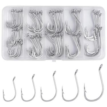 Imagem de JSHANMEI Conjunto de ganchos de pesca com bico de polvo – 140 peças de aço inoxidável para pesca com iscas de suicida e ganchos de pesca 1/0-7/0