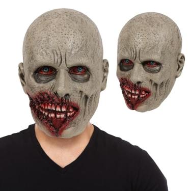 Imagem de greitenty Scary Rotten Mouth Mask Bloody Evil Zombie Mask Creepy Blue Eyes Halloween Full Head Latex Cosplay Props for Party