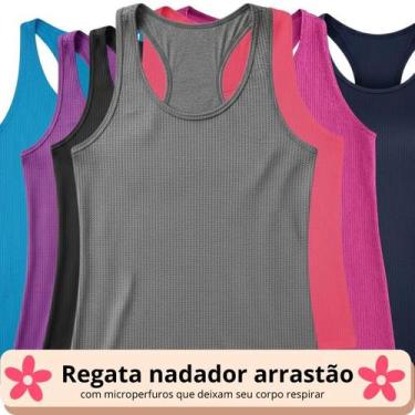 Imagem de Blusa Regata Nadador Feminina Academia Tecido Respirável Arrastão até 