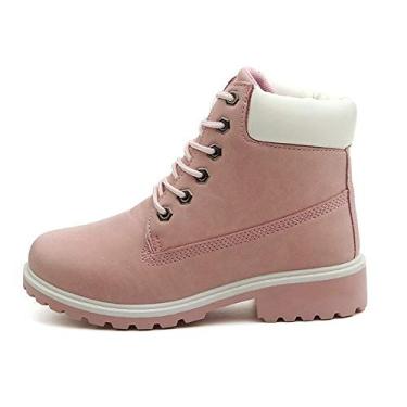 Imagem de Bigfanshu Botas femininas até o meio da panturrilha sapatos rasos femininos tamanho masculino outono e inverno bota europeia e americana bota leve na altura do joelho, Rosa, 5