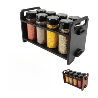 Imagem de Porta Tempero de Mesa com Alça de Transporte em Mdf Pintado com 8 Potes e Tampa mais Etiquetas(Preto)