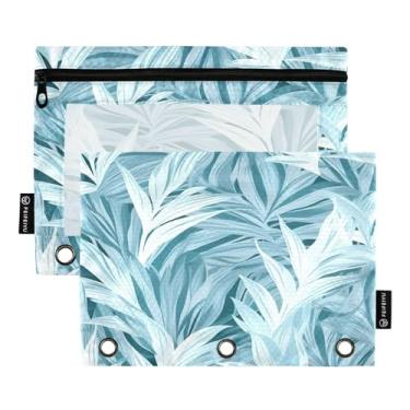 Imagem de Wassud Pacote com 2 pastas de fichário com padrão de planta azul, pastas de bolso com 3 furos, pasta organizadora de fichários para casa, escritório